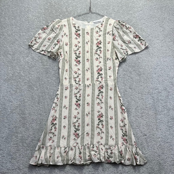 Reformation Dresses & Skirts - Reformation Beesly Mini Dress Womens 4 Heath Floral Striped Puffer Sleeve USA